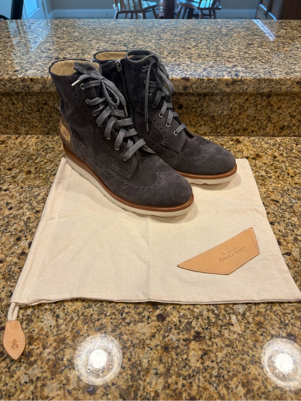 The Office Of Angela Scott Mr. Harrison Blue Grey Suede Boots Size 42 US 11-11-5